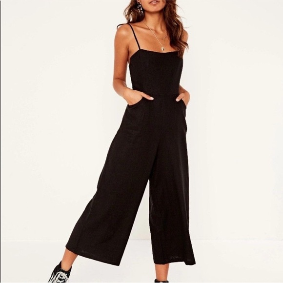 Glassons Black Jumpsuit Linen Straight Across Neck sz 8 - Picture 1 of 8
